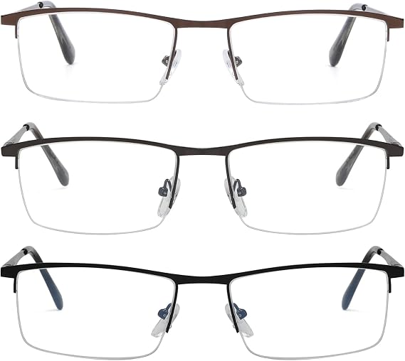 Metal Reading Glasses for Men - 3 Pack Half Rim Readers +0.50