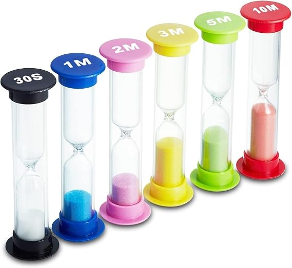 Sand Timer - 6 Colors Hourglass Sandglass Sand Clock - 30sec / 1min, 2mins, 3mins, 5mins / 10mins (Pack of 6) - For Classroom, Game, Home, Office, Toothbrush Timer for Children, Kids