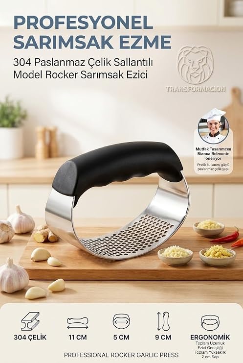 Transformacion Sallantılı Model Rocker Sarımsak Ezici Ergonomik Pratik Zencefil Sebze Meyve Püre Yapıcı Pres 304 Paslanmaz Çelik 721211