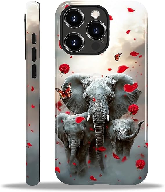 DJSOK Compatible with iPhone 16 Pro Max Case Scratch Resistant Shockproof Protective Case,Rose Butterfly Elephant