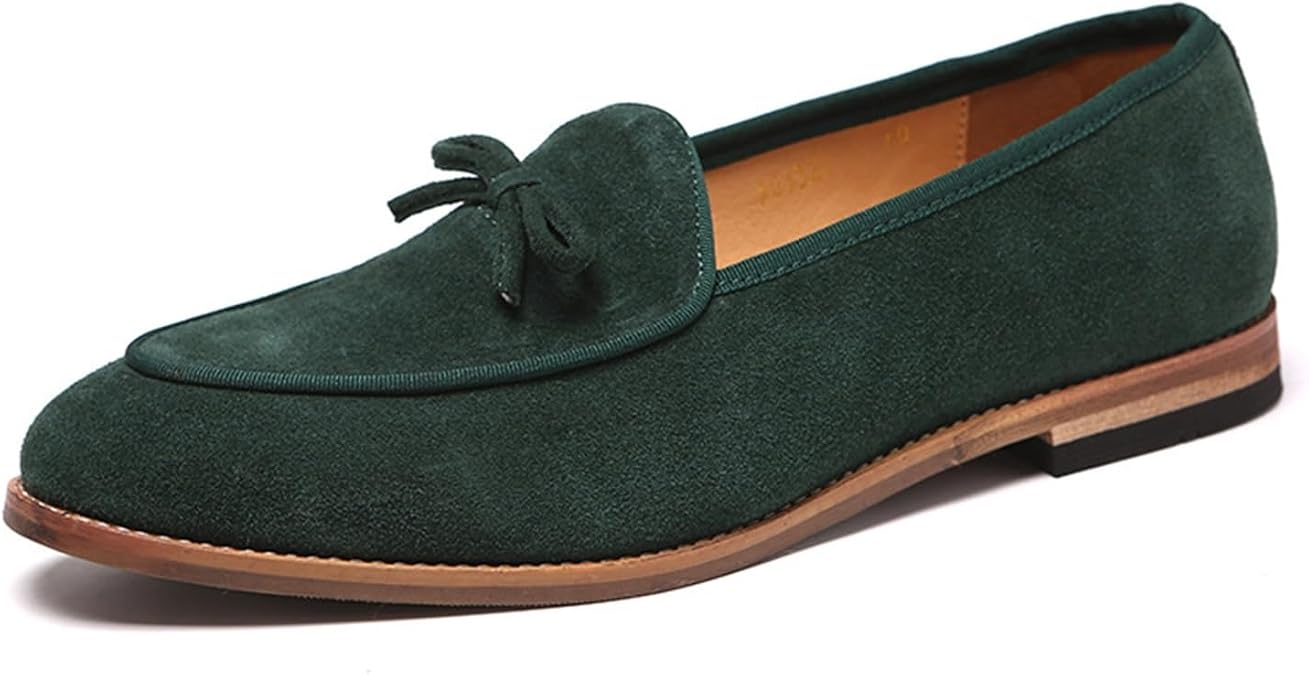 Mens Slip-On Loafers Handmade Leather Breathable Comfortable Soft Hand Stitched Casual Shoes for Men Suede Dress Shoes