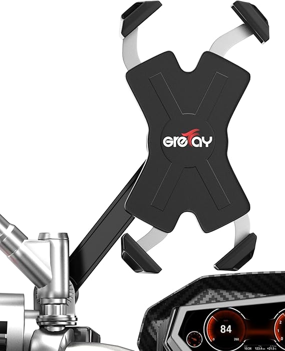 Grefay Motorcycle Phone Mount, Auto Shrink Metal Phone Mount for 4.0-7.0 Inch Smartphone for Motorcycle Rear View Mirror with 360 Rotatabe
