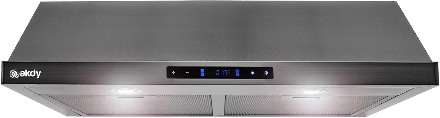 AKDY 30 in. 343 CFM Ducted Under Cabinet Range Hood in Black Stainless Steel with LED Lights