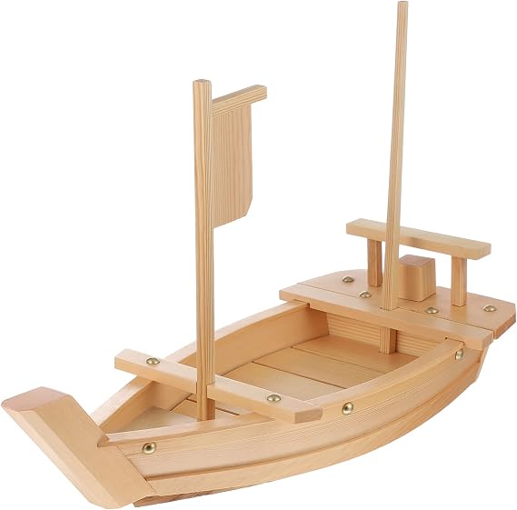 Cabilock Wooden Sushi Boat Japanese Sashimi Sushi Boat Serving Tray Plate Tableware for Home Restaurant Bar