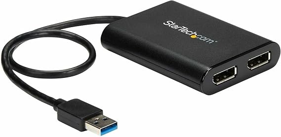 USB 3.0 to Dual DisplayPort Adapter 4K 60Hz, DisplayLink Certified, Video Converter with External Graphics Card - Mac & PC (USB32DP24K60), Black