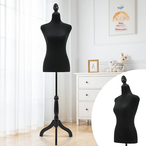 Dress Form Mannequin Manikin Body Female Adjustable Dress Forms for Sewing Mannequin Stand, Woman Body Mannequin for Clothes Clothing (Black)