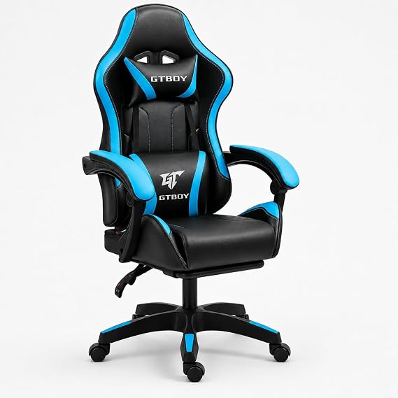 GTBoy Gaming Chair with Ottoman Included, Comfortable, Desk Chair, Office Chair, PC Chair, Telework, Computer Chair, For Gaming, Reclining, Ergonomic Design, Full Functions, Height Adjustment Function
