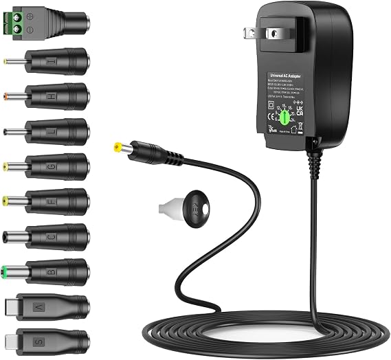 36W Universal Power Supply Multi-Voltage DC Power Adapter Charger | with 5V 1A USB Port, DC Power Cord, 6-12V 3A, 15V 2.4A, 18V 2A, 20V 1.8A, 24V 1.5A, for Fan Speaker LED Strip Lights
