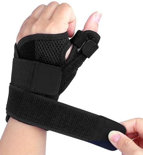 Thumb Splint Support Brace for Arthritis & Carpal Tunnel, Adjustable Immobilizer for Trigger Finger, Tendonitis, Sprain Pain Relief, Breathable & Comfortable Fit for Left & Right Hand, Black