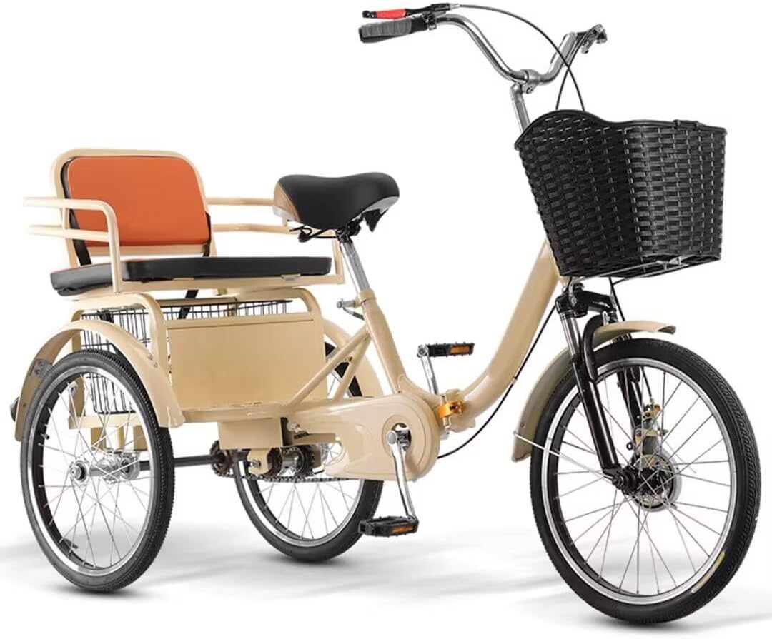 Folding Tricycle for Adult,Tricycle Rickshaw with Pedals,Mobility Trike with Back seat for Senior,Hydraulic Front Fork,Front and Rear Brakes,3 Wheels Bicycle,Cruiser Trike with spoked Wheel