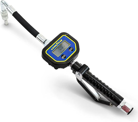 GOODYEAR Digital Oil Control Valve Meter Nozzle 10 GPM / 35 LPM Heavy Duty Air Operated Pneumatic 1/2" inch NPT Inlet Pressure Range 7-1500 Psi 5-100 Bar with Flexible Spout (Not for Gasoline) | Air Operated Pneumatic 1/2" inch NPT Inlet Pressure Range 7-1500 Psi 5-100 Bar with Flexible Spout (Not for Gasoline)