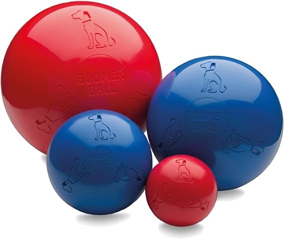 Boomer Ball | Tough Enrichment Toy for Active & High-Energy Dogs | Durable, Long-Lasting & Safe | Floats for Water Play | Designed by Dog Behaviour Experts | 4-inch | Red/Blue