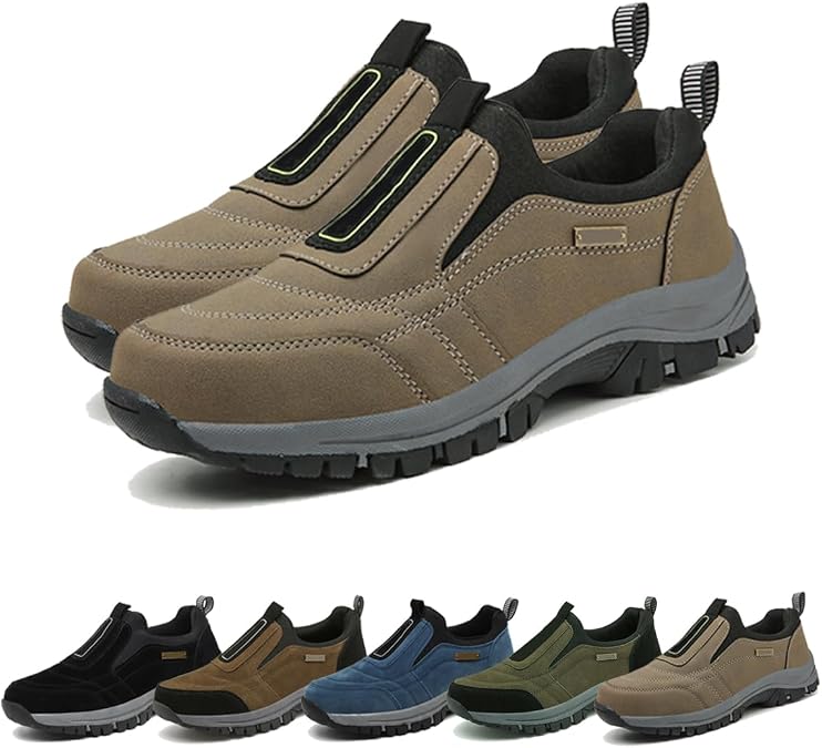 Men's Waterproof & Breathable Orthopedic Walking Shoes Comfortable Slip-On Hiking Sneakers for Outdoors, Arch Support, Non-Slip, Lightweight