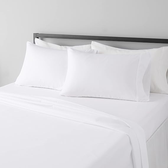 Amazon Basics Lightweight Super Soft, Wrinkle-Free, Breathable Microfiber 4-Piece Bed Sheet Set with 14-Inch Deep Pockets, Bright White, Solid