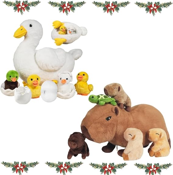 Youthfuljive 7 in 1 Duck Stuffed Animal Set & 5 Pcs Capybara Plush Set for Kids Girls Boys Birthday