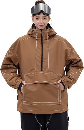 SNOWVERB Baggy Snowboard Jacket Waterproof Insulated Ski Jacket Cargo Pocket Hooded Snow Coat for Men Women Winter