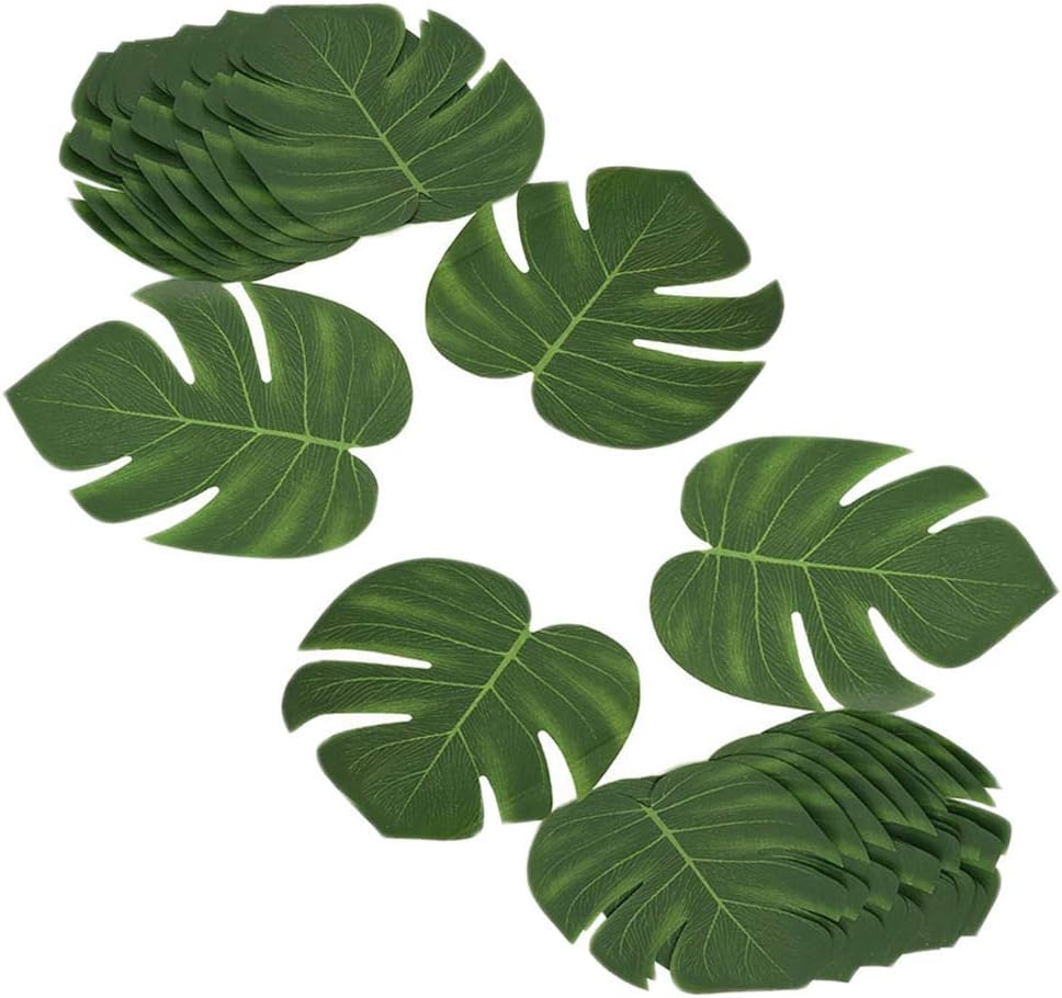 24 Pack Artificial Tropical Leaves Hawaiian Party Luau 8 Inch for Jungle Theme Party Beach Wedding Decorations