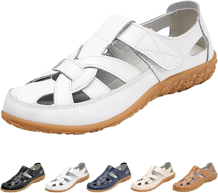 MOYOWEI Women's Woven Leather Closed Toe Casual Sandals