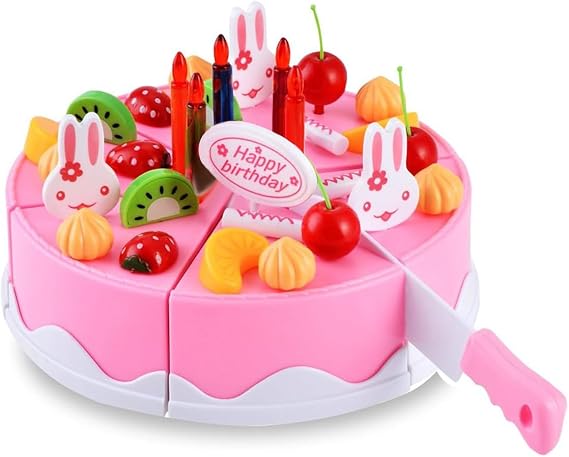 BigNoseDeer Play Birthday Cake Children's Day Gift Play Food Toy Set DIY Cutting Pretend Play Birthday Party Cake with Candles for Children Kids Classic Toy 37pcs(New Outer Package)