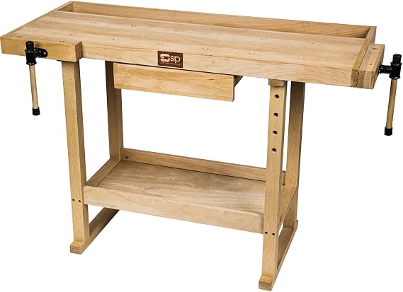 SIP Beech Workbench 1320 x 610 x 865mm with Drawer, Shelf & 2 Vices for Workshop & DIY