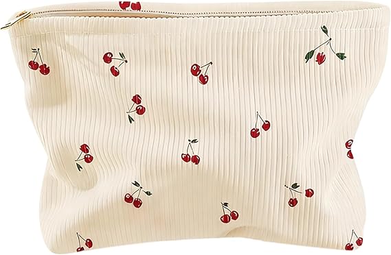 Copbopwn Cute Cherry Makeup Bag for Women, Small Canvas Cosmetic Bag with Zipper, Compact Toiletry Pouch for Travel, Purse Organizer, Aesthetic Present for Girls