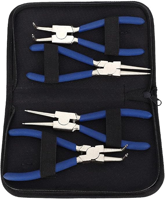 Snap Ring Pliers Set, Professional 7" Internal External Straight Bent Circlip Snap Ring Pliers Set Repair Tool Kit with Portable Bag