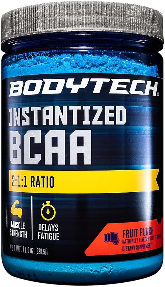 BodyTech BCAA Powder - Optimal 2:1:1 Ratio - Supports Muscle Recovery, Strength & Endurance - Fruit Punch (11.5 oz)