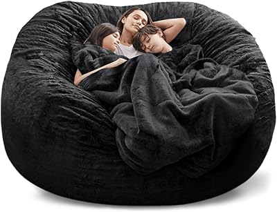AHWEKR Bean Bag Chair Cover, Durable Comfortable Chair PV Faux Fabric Bean Bag Sofa Living Room Sofa Bed Large Bean Bag Chairs Cover No Filler,Cover only 5ft Black