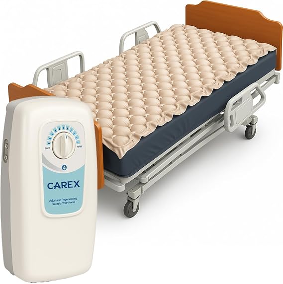 Carex Alternating Air Pressure Mattress Pad with Electric Pump, Home & Hospital Bed Mattress Topper, for Bed Sore Prevention, Includes Waterproof, Heat Resistant Ulcer Cushion Pad & Whisper Quiet Pump