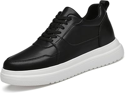 Mens Invisible Height Increasing Leather Sneakers Classic Lace Up 3.9 Inches Taller Fashion Elevator Shoes Breathable Casual Shoes