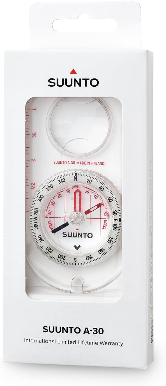 Suunto A-30 Compact Compass - Northern Hemisphere, Metric/Imperial Scale, Accurate for Hiking & Orienteering, Magnifying Lens & Luminescent Marking