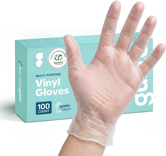 GUSTO Disposable Plastic Vinyl Gloves