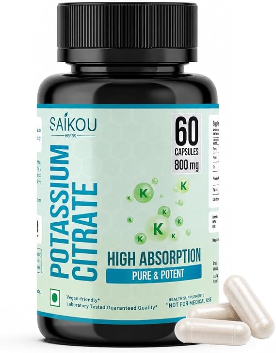 Potassium Citrate 800 mg High Absorption Potassium Supplement - 60 Servings Supports Electrolyte Balance - Pure and Potent