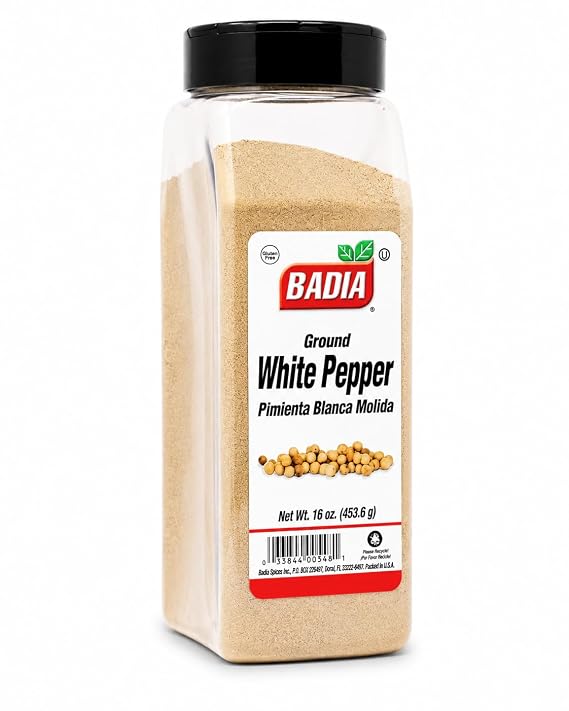 Badia Ground White Pepper, 16 oz Smooth Fine Pepper Seasoning | Delicate white pepper that blends seamlessly into light-colored recipes, seafood, poultry, adding a balanced pepper flavor