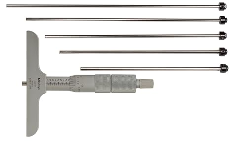 Mitutoyo 129-132, 0 - 6" X .001" Depth Micrometer, 4" Base | 4mm diameter measuring rods, adjustable rod length, +/-0.00015" accuracy, 0.001" graduation, for depth measurement