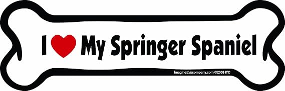 Imagine This Company I Love My Breed Bone Shaped Pet Magnet; Removable Magnets for Cars, Fridges, Lockers & More, Stylish Pet Inspired Car Accessories, 2 x 7 inches, White/Black, Springer Spaniel