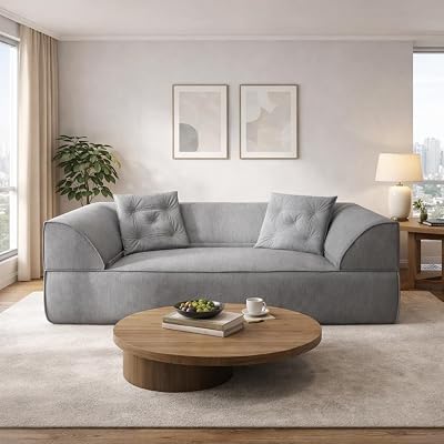 3-in-1 Convertible Sofa Bed, 79.5 Modern Deep Seat Couch with 2 Pillows, 3-Seater Sofa, Sparkling Chenille Fabric Sofa,Chaise Lounge for Living Room, Studio,Office,Grey