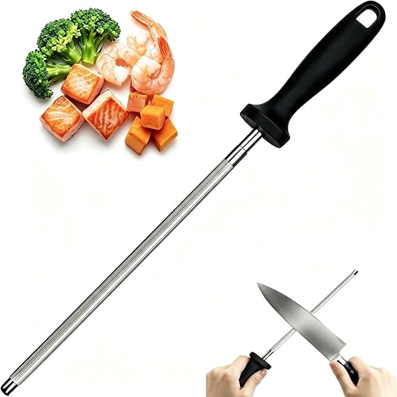 8 Inch Honing Steel, Professional Knife Sharpener Rod for Knife Sharpening, Japanese High Carbon Knife Honing Steel Rod with Non-Slip Handle, Daily Maintenance of Kitchen Knives