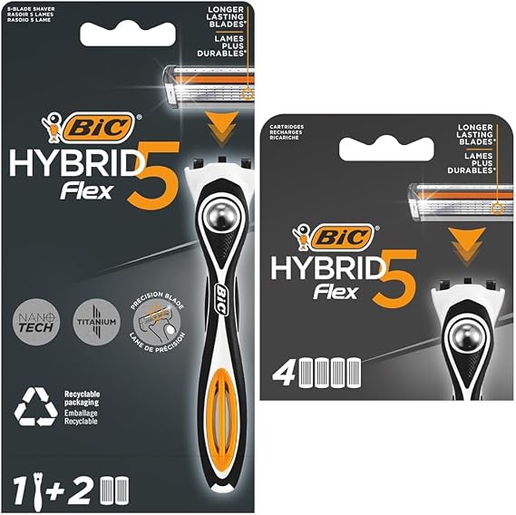 BIC Hybrid 5 Flex 1 Sap & 2 Başlık Erkek Tıraş Bıçağı ve 4'lü Yedek Tıraş Bıçağı Kartuşu Seti