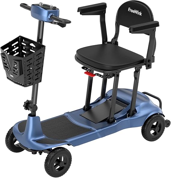 Ultralight 27.5 lbs Carbon Fiber Mobility Scooters for Adults & Seniors | Folding Electric Scooter - Blue - Airlines Approved All-Terrain Portable Scooter with Basket and Charger Included