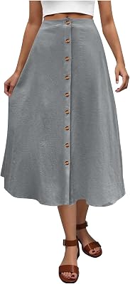Womens Fall Skirts Casual Front Button A-Line High Waisted Midi Skirt with Pockets 2025 Trendy Teacher Outfits