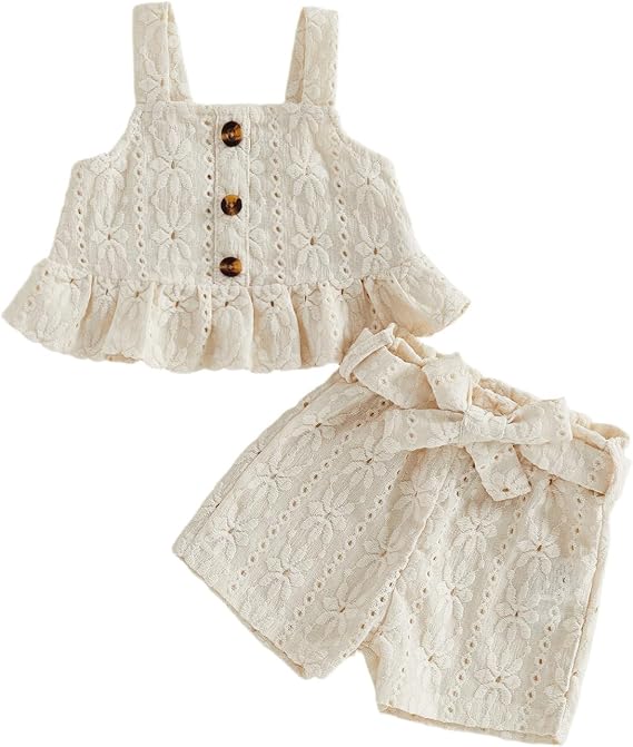 Yoawdats Toddler Baby Girl Summer Clothes Ruffle Sleeveless Embroidery Shirts Tank Tops Cute Bloomers Shorts Set Outfits