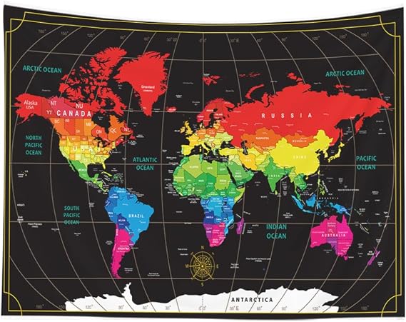 CAPSCEOLL Giant Hanging Map Wall Decor Tapestry 60X50 Inches,Black Red | World Map Wall Blanket for Kids Student and Wall Decorations for College Dorm Classroom Living Room Bedroom Decor