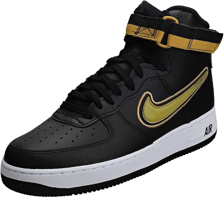 Nike Men's Air Force 1 High '07 LV8 Sport Basketball Shoes (11, Black/Metallic Gold-white)