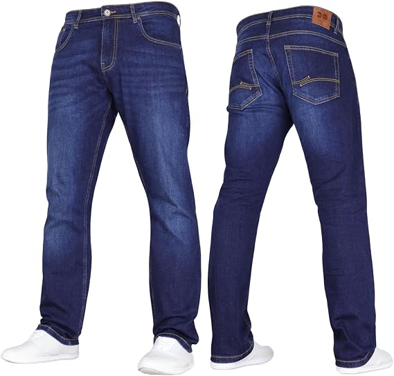 Crosshatch Mens Stretch Straight Leg Classic Regular Fit Basic Denim Jeans, 5 Pocket, Zipper, Solid, 30, 32 or 34 inches