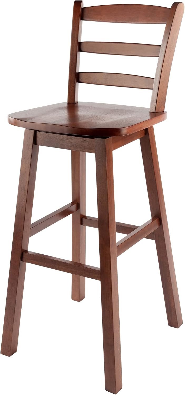 Winsome Scalera Ladder Back Swivel Bar Stool, 30 in, Walnut Finish, Solid Wood