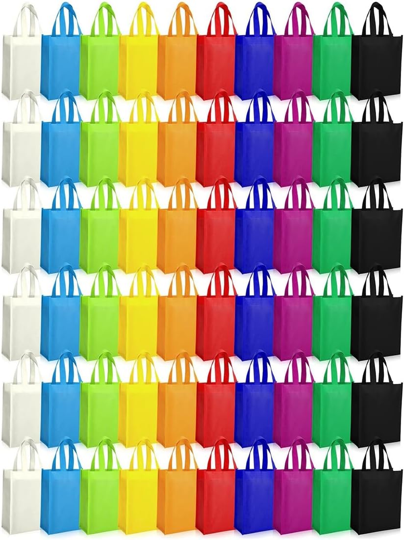 50 Pack Non Woven Tote Bags Reusable Bag Reusable Bags with Handles Foldable Grocery Tote Adults Kids Goodie Bags
