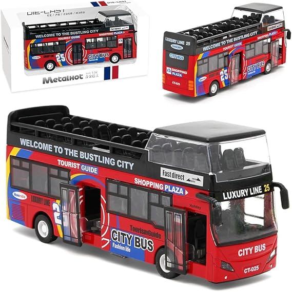 London Double Decker Bus Toy 1:32 Scale Die Cast Model Pull-Back Bus Model Alloy Diecast Toy City Buses Kids Play Vehicle with Light and Sound Birthday Gifts for Kids-A2