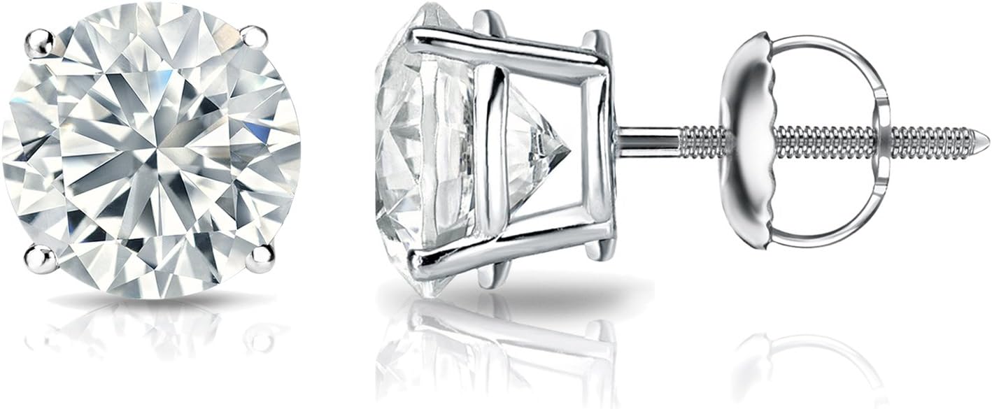 1/6 to 2 Carat Diamond Round Stud Earrings in 14k White or Yellow Gold (I1-I2, cttw) 4-Prong Basket Screw Back by Diamond Wish