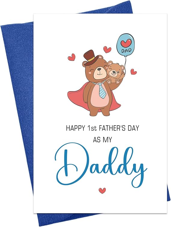 Happy First Father's Day As My Daddy Card 1st Daddy Card From Baby Happy First Fathers Day Cards with Envelope New Dad Birthday Cards Bear Themed 1st Fathers Day Gift From Baby